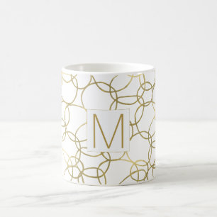 Weiße Gold Glam stilvolle Kreise Monogramm Kaffeetasse