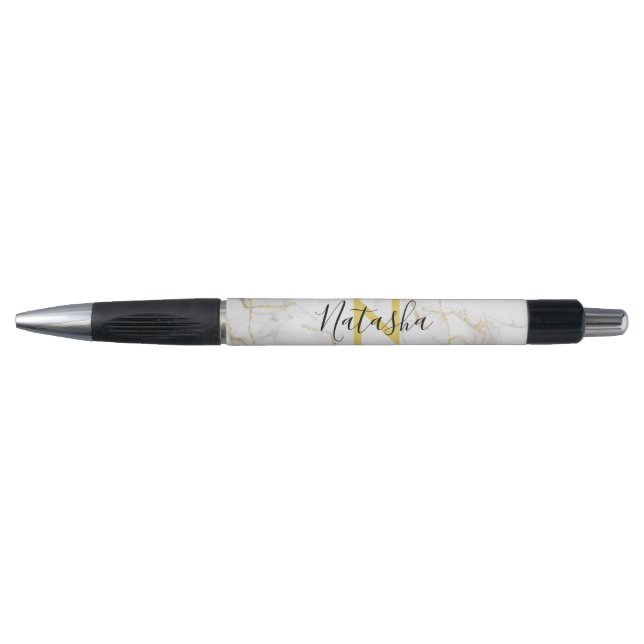 Weiße Gold Glitter Achat Monogramm Schrift Stift (Vorderseite)