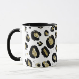 Weiße Gold Glitter & Schwarz Leopard Cheetah Druck Tasse