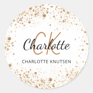 Weiße Gold-Glitter-Staub-Monogramm-Initialen-Name  Runder Aufkleber