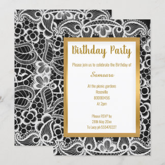 WEISSE GOLD LACE GOLD TRIM ELEGANTER GEBURTSTAG EINLADUNG