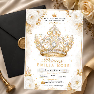 Weiße Gold Prinzessin Krone 3. Geburtstag Einladung