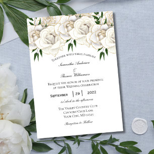 Weiße Gold-Rosen-Blumen Hochzeitseinladung Einladung