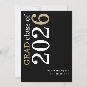 Weiße Gold Text 2026 Schwarze Abschlussfeier Ankündigung