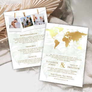 Weiße Gold-Tropen-Ziel-Weltkarte Hochzeit Einladung