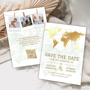 Weiße Gold-Tropen-Ziel-Weltkarte Hochzeit Save The Date