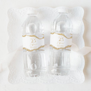 Weiße Goldachat 25. Hochzeitstag-Party Wasserflaschenetikett