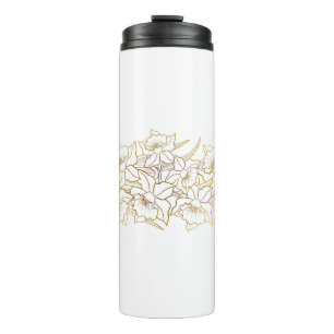 Weiße Goldene Blumen-Thermal-Tasse Thermosbecher