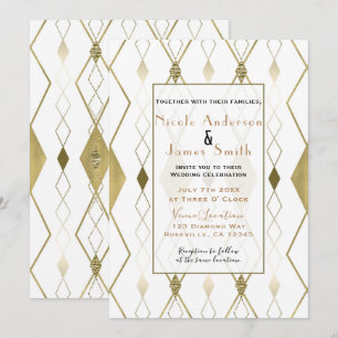 Weiße & goldene Diamant Glamour Moderne klassische Einladung