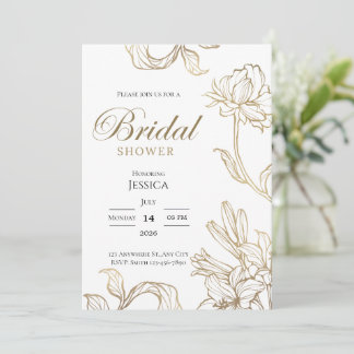 Weiße Goldene Florale Elegante Hochzeitsdusche-Ein Einladung
