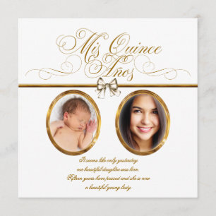 Weiße Goldene Foto-Quinceanera-Einladungen Einladung