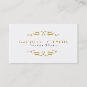 Weiße & goldene Glitter-Swirls-Hochzeitsplanerin Visitenkarte