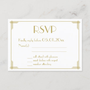Weiße Goldene Great Gatsby Art Deco Hochzeit RSVP  Karte