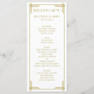 Weiße Goldene-Großer-Gatsby-Art-Deco-Hochzeits-Men Menükarte