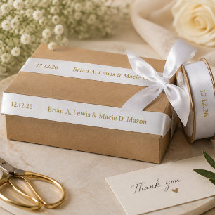 Weiße Goldene Jubiläums-Personalisierte Name Datum Satinband