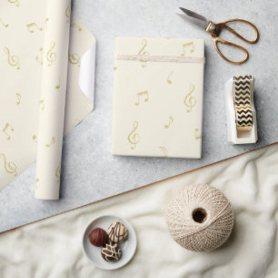 Weiße Goldene Musiknoten Geburtstag Geschenkpapier