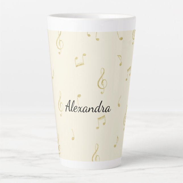 Weiße Goldene Musiknoten   Milchtasse (Vorderseite)