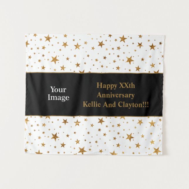 Weiße/goldene Stars mit Jubiläum der Botschaft/des Wandteppich (Vorderseite (Horizontal))