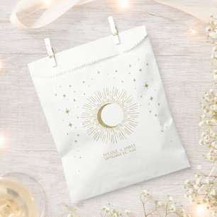 Weiße & goldene Sterne Himmels-Sonnenstrahl Mond H Geschenktütchen