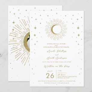 Weiße Goldene Sterne Himmlischer Sonnenstrahl Foto Einladung