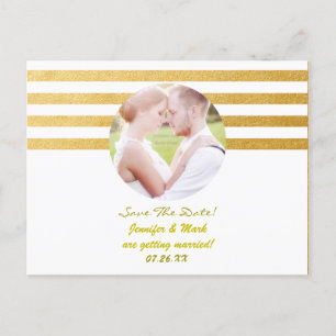 Weiße & Goldfolie Streifen Save Date PHOTO Postkar Ankündigungspostkarte