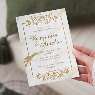 Weiße Goldmarmor-Hochzeitseinladung Einladung