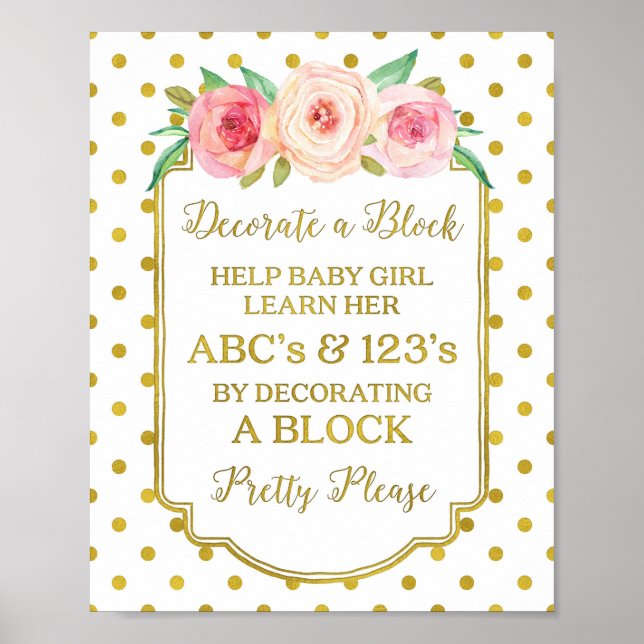 Weiße Goldpunkte dekorieren ein Blockspiel-Zeichen Poster (Vorne)