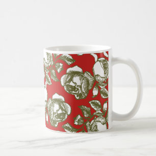 Weiße Goldrose-Ätzung auf roter Kaffeetasse