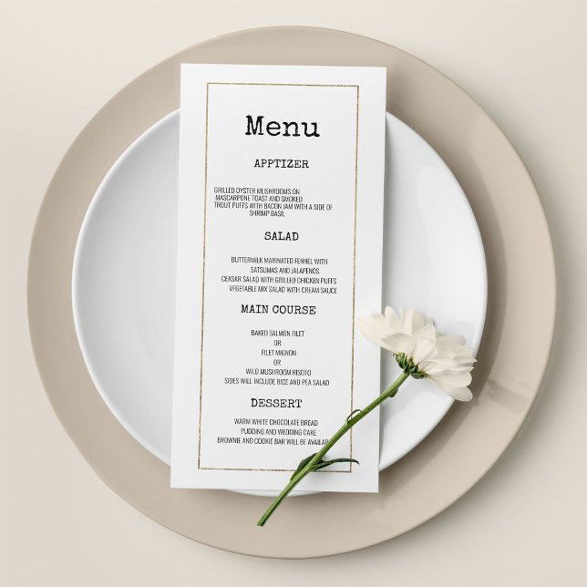 Weiße Goldschreibmaschine Schriftart rustikales Ho Programm (White gold typewriter font rustic Wedding Menu)