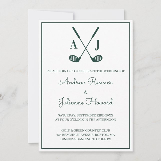 Weiße Golf-Hochzeit Einladung (Vorderseite)