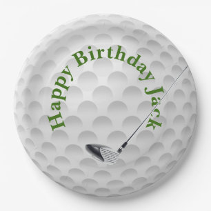 Weiße Golfball-Geburtstags-Papierplatte mit Schläg Pappteller