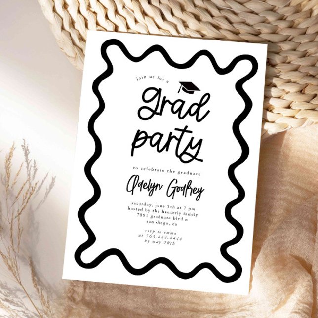 Weiße Graduierungsparty mit der Hand Einladung (Von Creator hochgeladen)