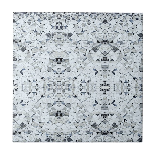 Weiße, grau-geometrische Keramik Fliese (Vorderseite)