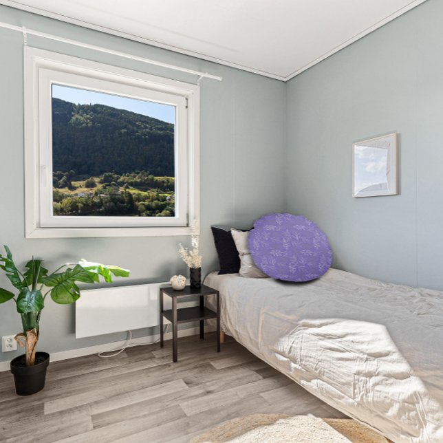 Weiße graue Blätter Rundes Kissen (Von Creator hochgeladen)