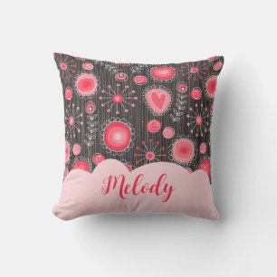 Weiße graue Herzen und Blume Blumenname Kissen