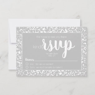 Weiße graue informelle Diamant-Glitter-Hochzeits-R RSVP Karte