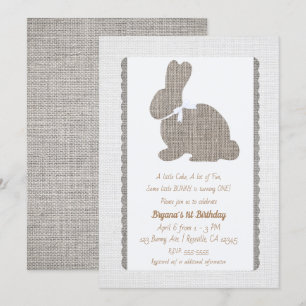 Weiße Graue Jute Rustikaler Hase Ostern 1. Geburts Einladung