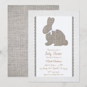 Weiße Graue Jute Rustikaler Hase Ostern Babyparty Einladung