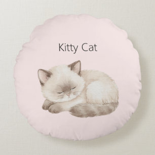 Weiße Graue Kitty Katze Rundes Kissen