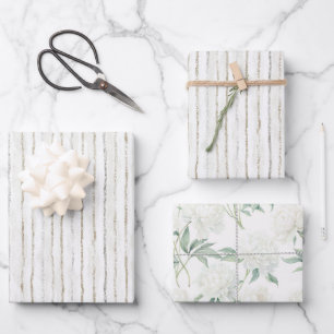 Weiße Graue Streifen Hochzeit Geschenkpapier Set