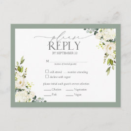 Weiße graugrüne Wasserfarbenblütenhochzeit RSVP in Einladungspostkarte