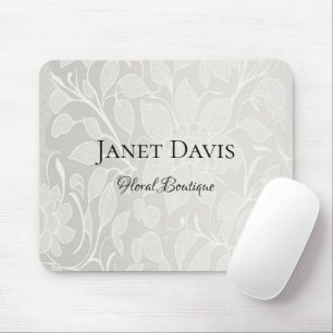 Weiße gravierte Blumen Silber Mousepad