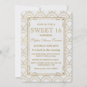 Weiße Great Gatsby Art Deco Gold Sweet 16 Einladun Einladung