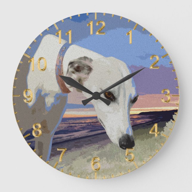 Weiße Greyhound-Ölfarbe, Wall-Uhr Große Wanduhr (Vorderseite)