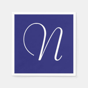 Weiße große elegante Monogramm Mitternachtsblau Serviette