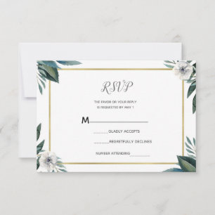 Weiße grüne Blätter Anemone Floral RSVP Antwort