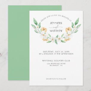 Weiße Grüne Gelbe Aquarell Blumen Hochzeit Einladung