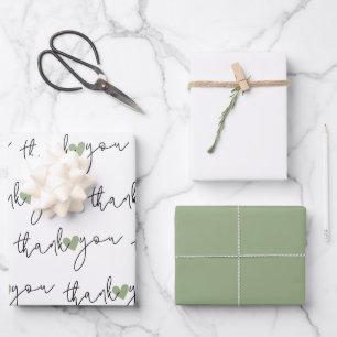Weiße grüne Herz-Danke-3er-Set-Geschenkpapier Geschenkpapier Set