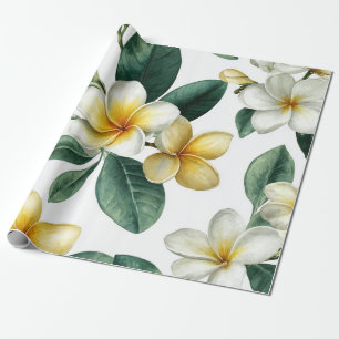 Weiße Grüne Plumerie Hawaii Tropischer Frangipani Geschenkpapier