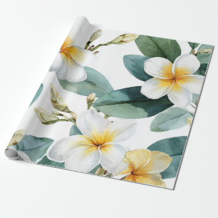 Weiße Grüne Plumerie Hawaii Tropischer Frangipani Geschenkpapier